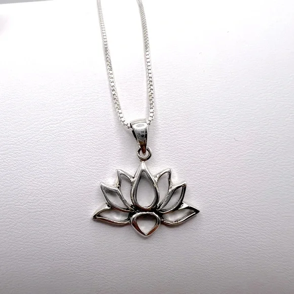 .925 Sterling Silver Lotus Flower Necklace - Picture 7 of 14